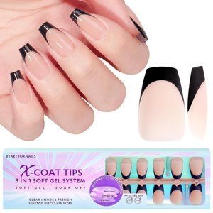 150PCS Pre painted polish Black French Coffin Nail Tips Soft Gel Brand New NIB